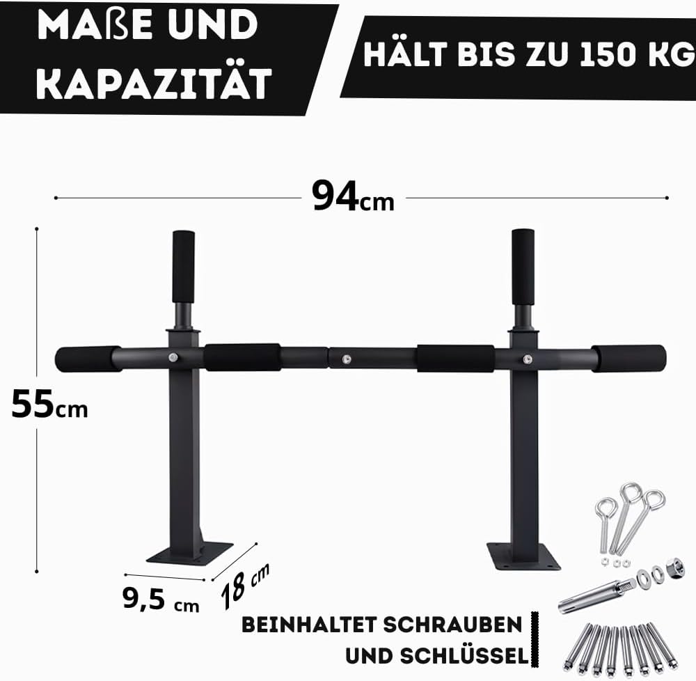 Barra Dominadas Pared MULTIFUNCIONAL Carga 150Kg - Pull up Bar Con Agujeros Para Bandas TRX- Barra Fija Para Calistenia, Entrenamiento En Casa, Gimnasia, Ejercicios Abdominales