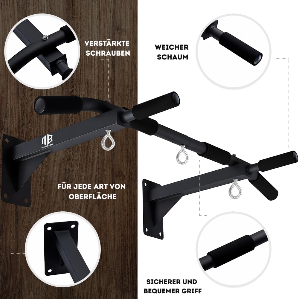 Barra Dominadas Pared MULTIFUNCIONAL Carga 150Kg - Pull up Bar Con Agujeros Para Bandas TRX- Barra Fija Para Calistenia, Entrenamiento En Casa, Gimnasia, Ejercicios Abdominales