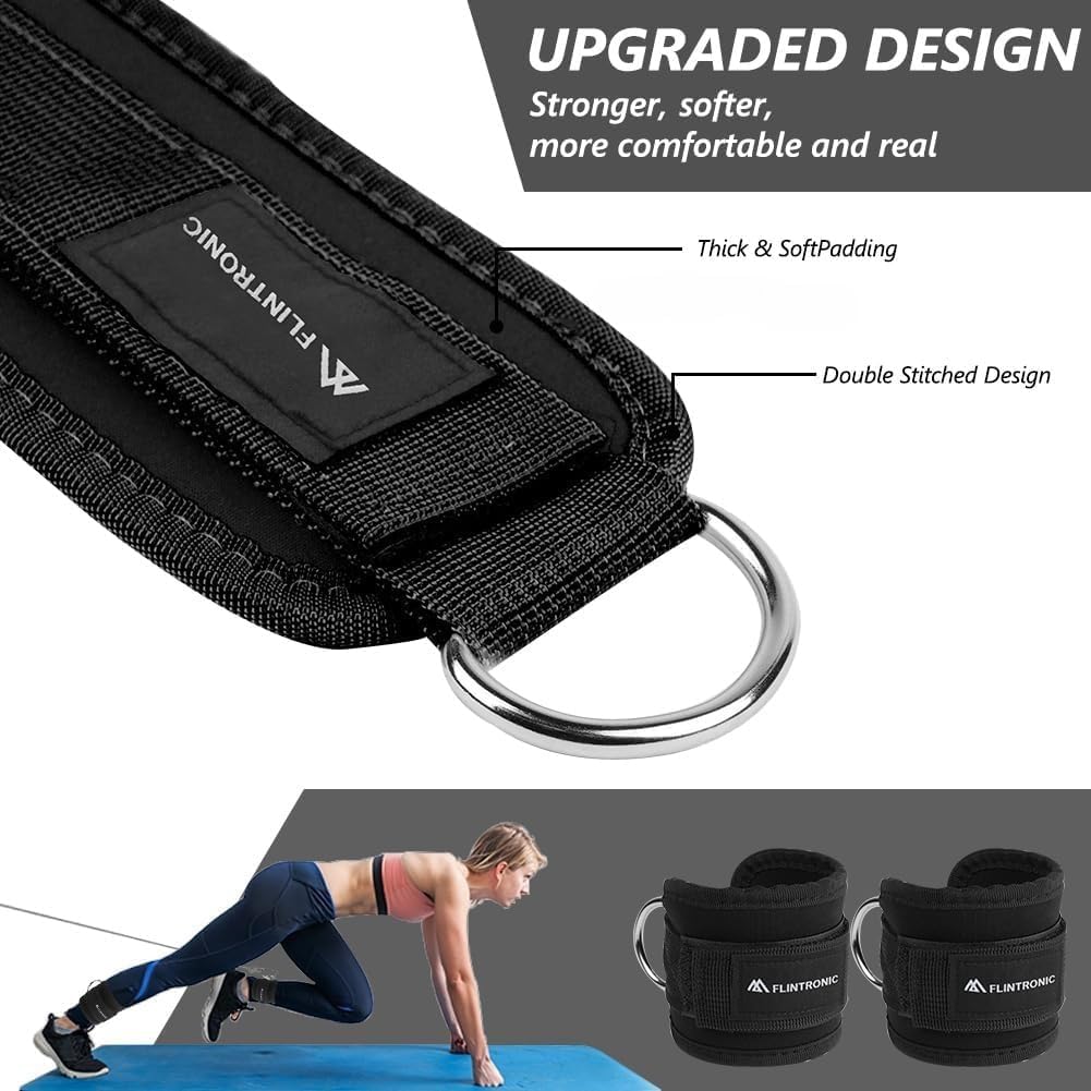 Flintronic 2PCS Tobilleras Poleas Gym, Tobillera Para Polea Con Doble Anilla En D Correa Para Tonificar Músculos, Entrenar Piernas Y Glúteos Para Hombres Y Mujeres