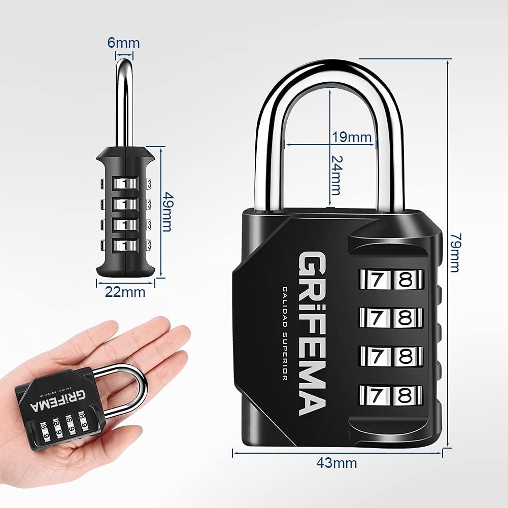 GRIFEMA GA1001-1 Candado De Combinación, Cerradura De Combinación De 4 Dígitos , Adecuada Para Gimnasio, Maleta De Equipaje Y Caja De Herramientasetc Etc, Negro