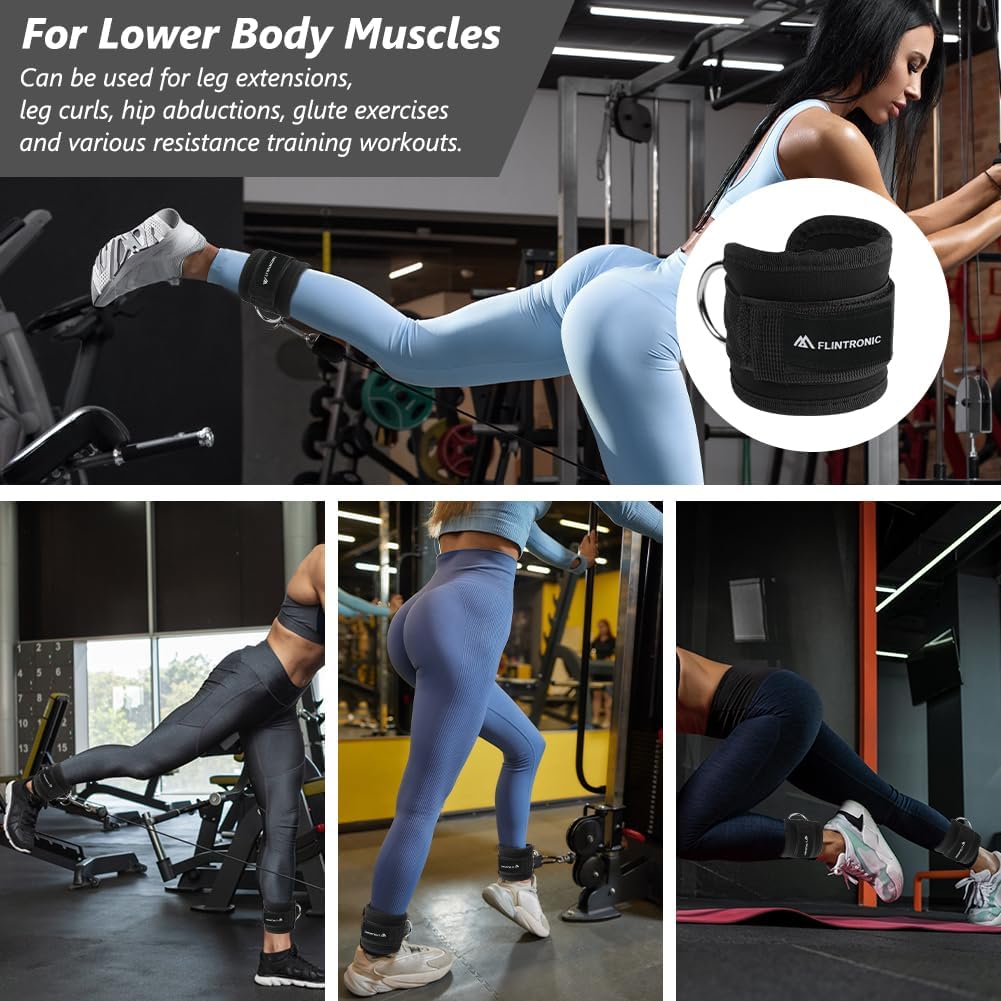 Flintronic 2PCS Tobilleras Poleas Gym, Tobillera Para Polea Con Doble Anilla En D Correa Para Tonificar Músculos, Entrenar Piernas Y Glúteos Para Hombres Y Mujeres