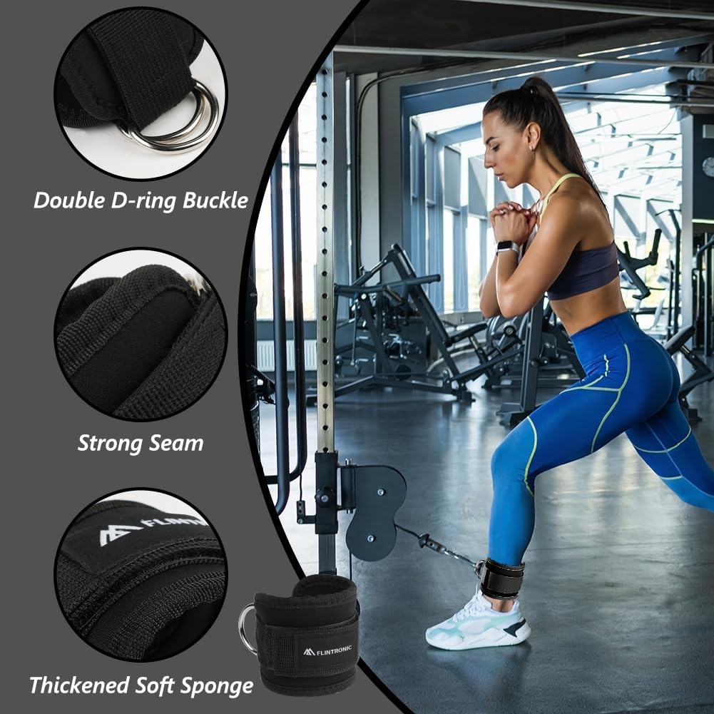 Flintronic 2PCS Tobilleras Poleas Gym, Tobillera Para Polea Con Doble Anilla En D Correa Para Tonificar Músculos, Entrenar Piernas Y Glúteos Para Hombres Y Mujeres