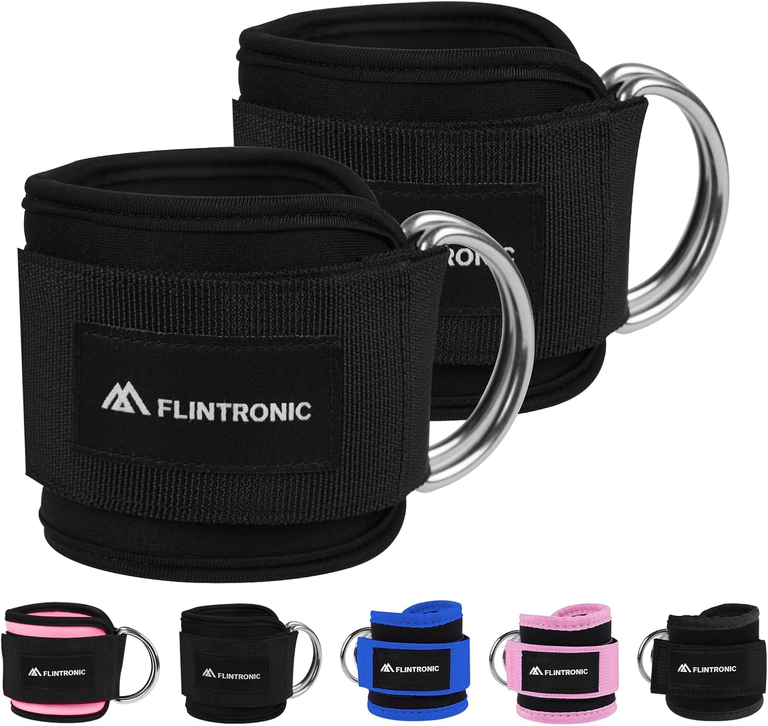 Flintronic 2PCS Tobilleras Poleas Gym, Tobillera Para Polea Con Doble Anilla En D Correa Para Tonificar Músculos, Entrenar Piernas Y Glúteos Para Hombres Y Mujeres
