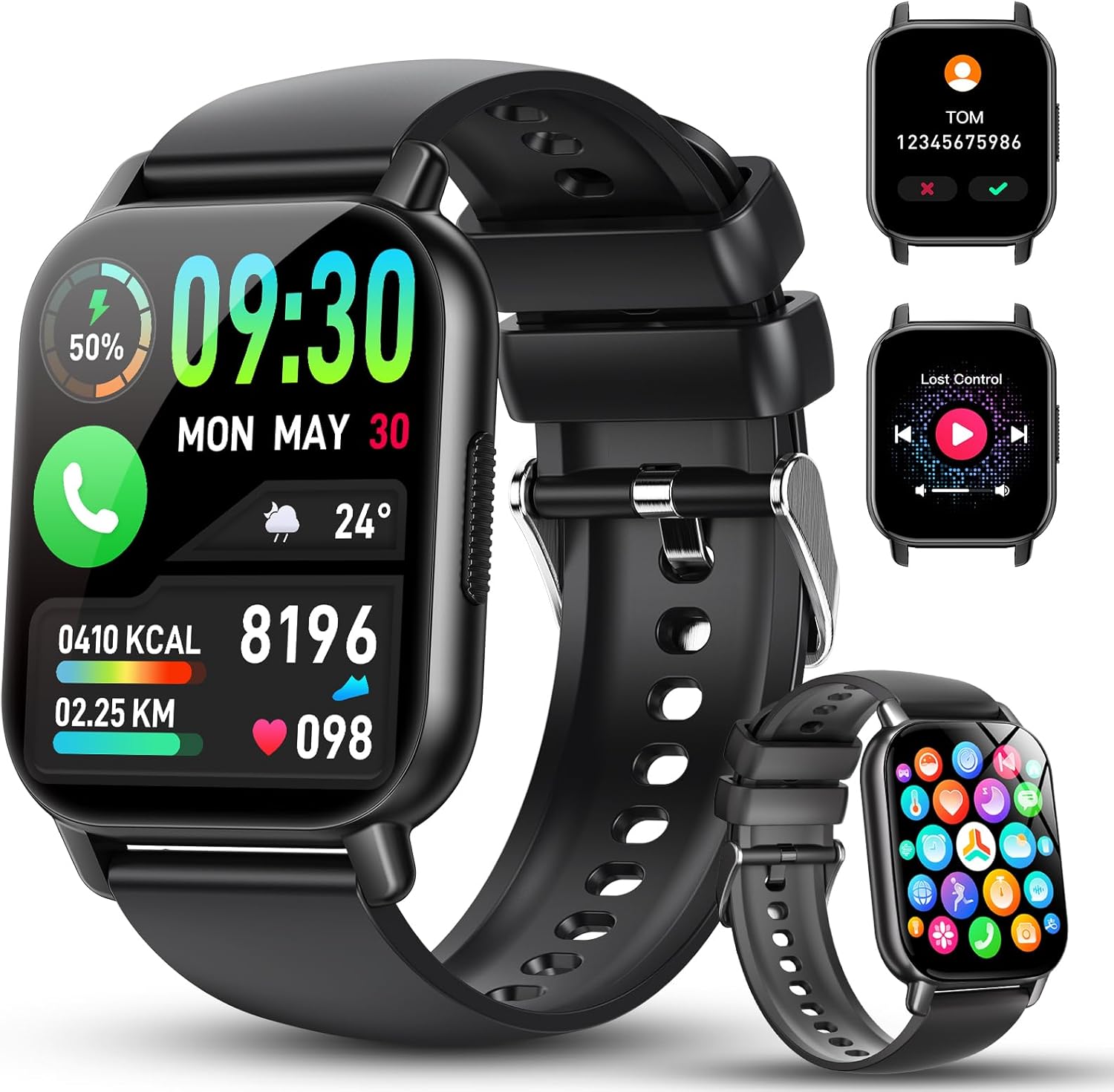 Reloj Inteligente Hombre Mujer, 1.91"HD Smartwatch Con Llamadas Bluetooth, IP68 Reloj Deportivo Con 112+ Deportivos Modos, Podómetro, Pulsómetro Monitor De Sueño, Pulsera Actividad Para Android IOS.