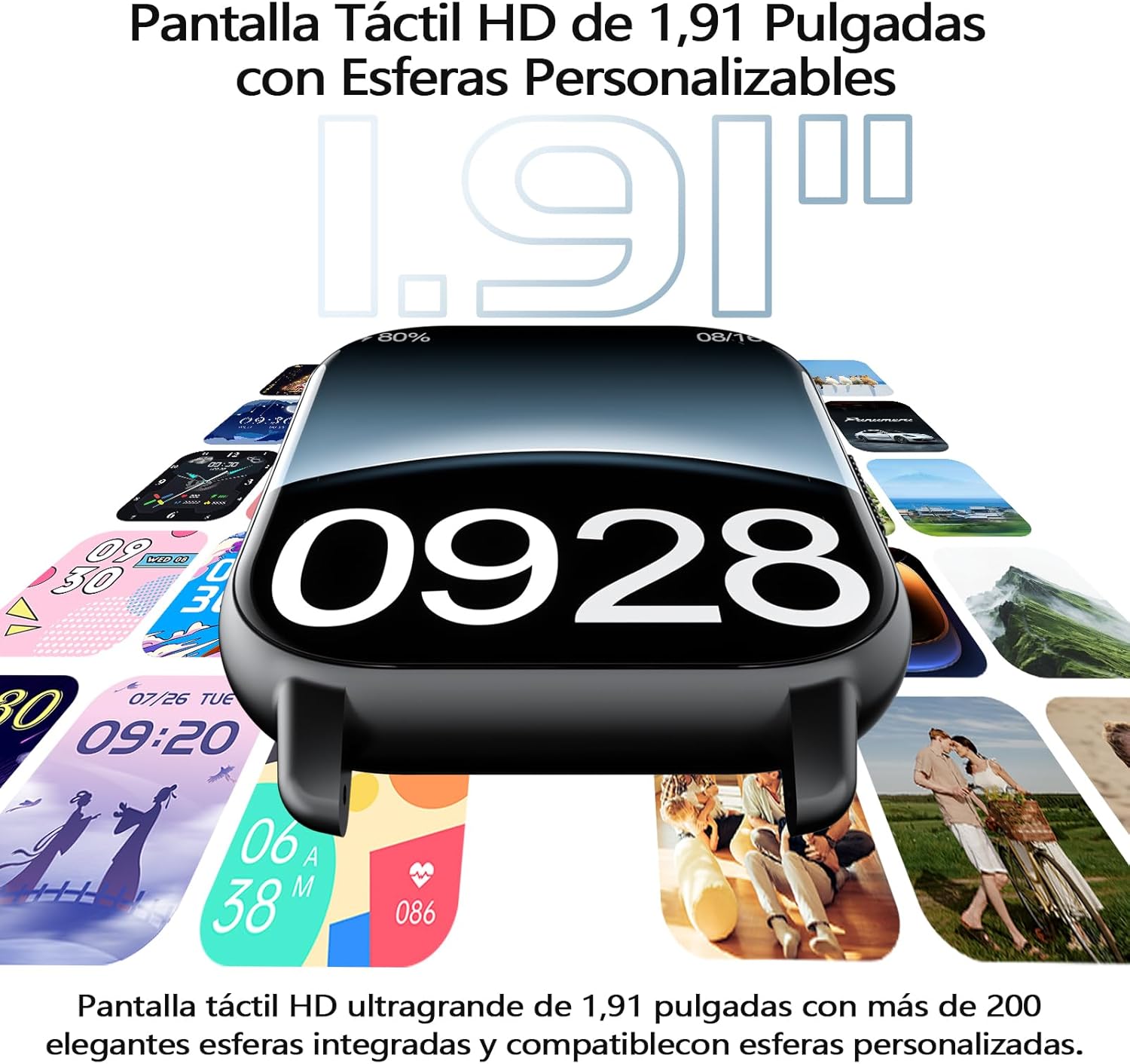 Reloj Inteligente Hombre Mujer, 1.91"HD Smartwatch Con Llamadas Bluetooth, IP68 Reloj Deportivo Con 112+ Deportivos Modos, Podómetro, Pulsómetro Monitor De Sueño, Pulsera Actividad Para Android IOS.