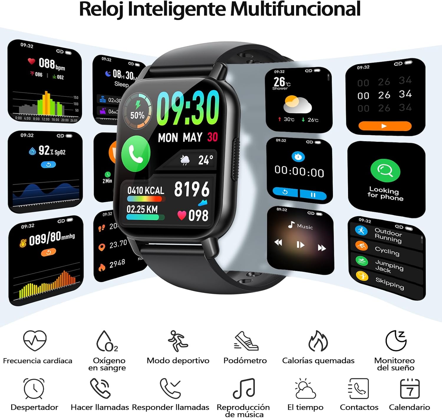 Reloj Inteligente Hombre Mujer, 1.91"HD Smartwatch Con Llamadas Bluetooth, IP68 Reloj Deportivo Con 112+ Deportivos Modos, Podómetro, Pulsómetro Monitor De Sueño, Pulsera Actividad Para Android IOS.