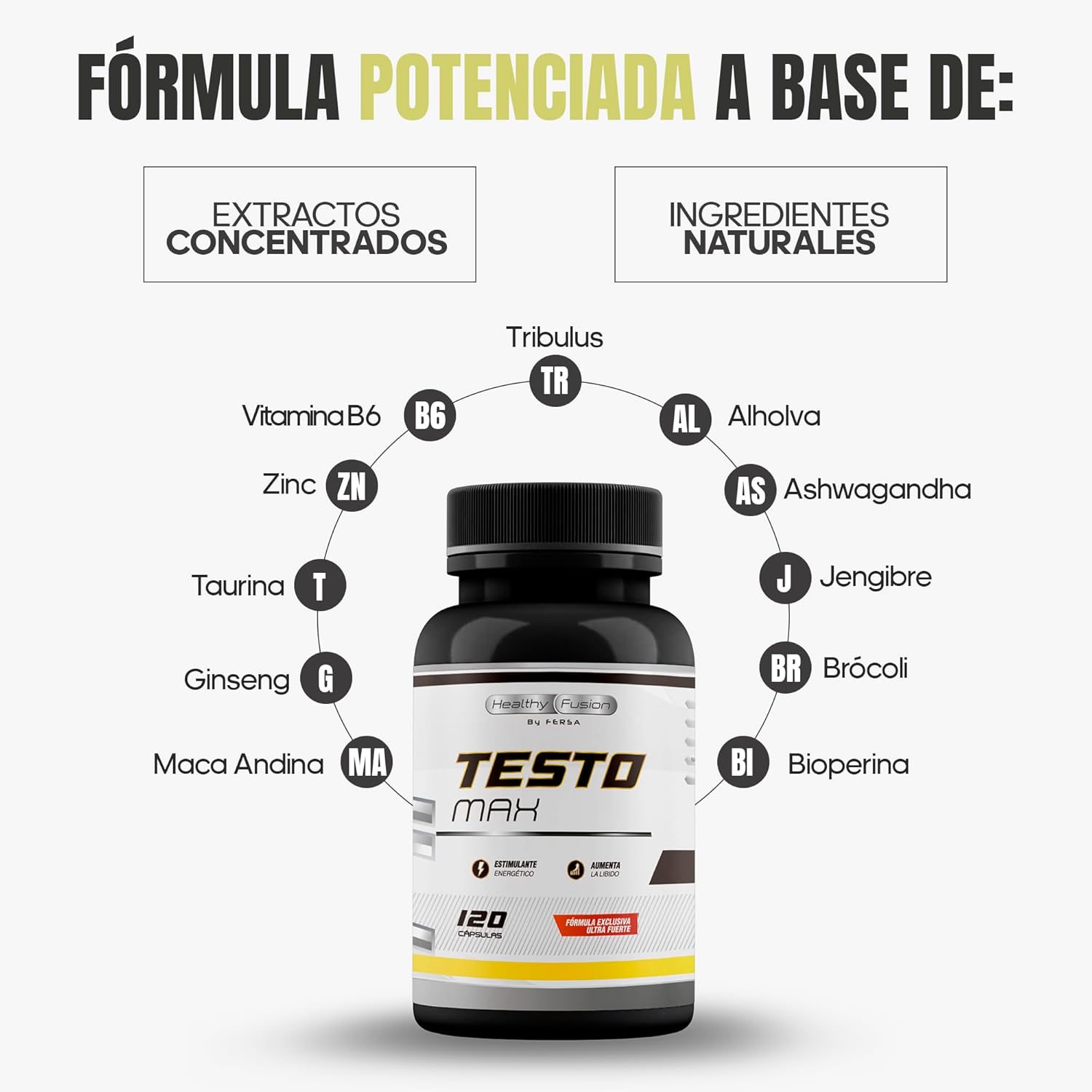 Testosterona Hombre | Energía, Fuerza, Musculación Y Vigor | Maca Andina, Ginseng, Tribulus Y Taurina | Estimulante Energético | Mejora El Rendimiento Deportivo Y Muscular | Vigorizante | 120 Cápsulas