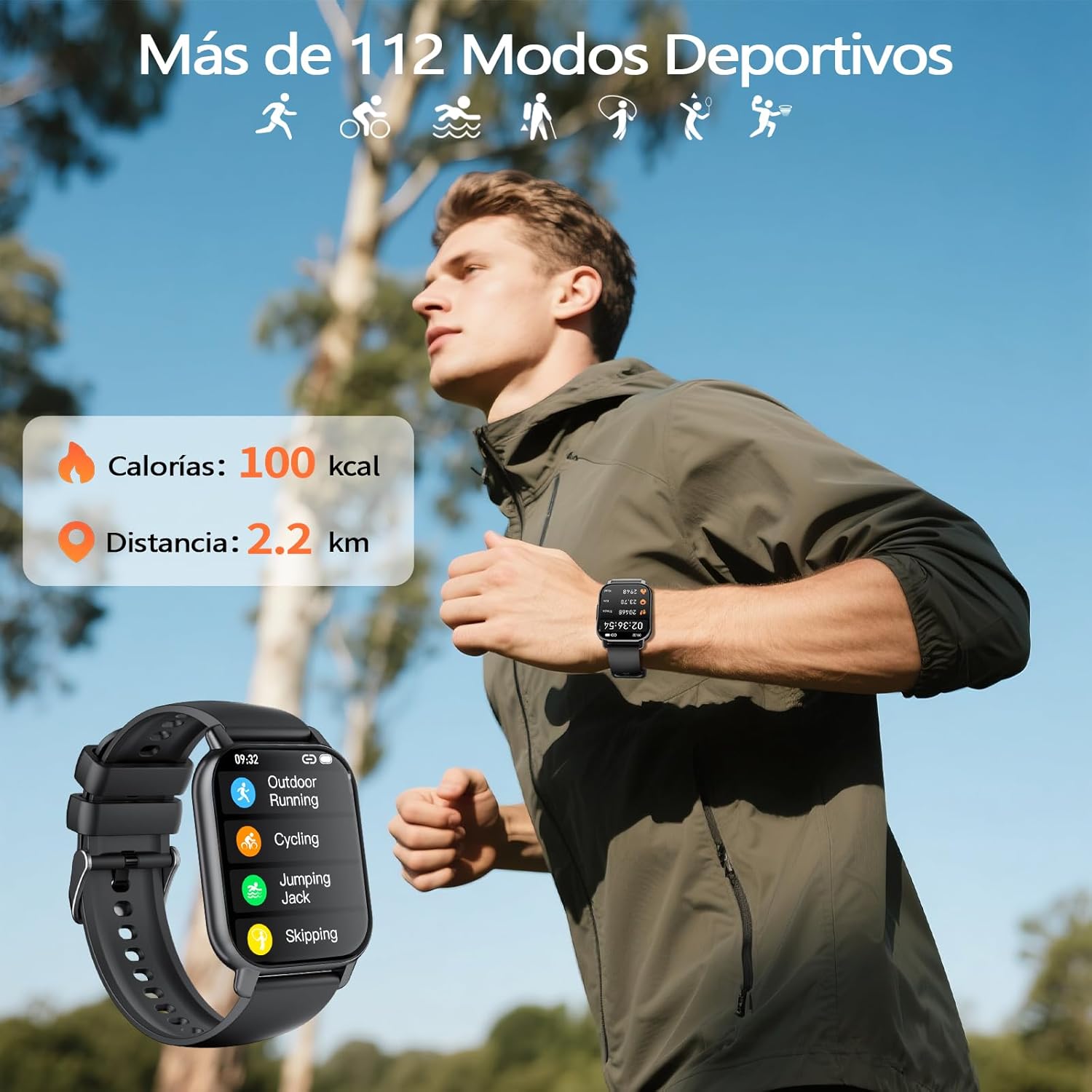 Reloj Inteligente Hombre Mujer, 1.91"HD Smartwatch Con Llamadas Bluetooth, IP68 Reloj Deportivo Con 112+ Deportivos Modos, Podómetro, Pulsómetro Monitor De Sueño, Pulsera Actividad Para Android IOS.