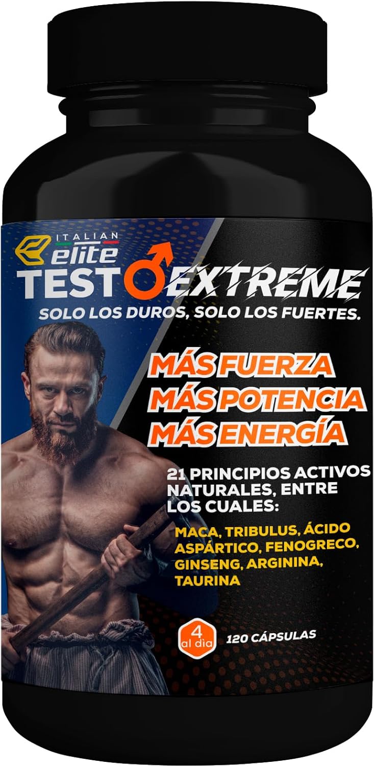 ® Testo Extreme 120 Cápsulas Maca 8000Mg. Potenciador Estimulante Natural De La Testosterona Con Tribulus, Fenogreco, Zinc, Arginina, Ashwagandha, Vitaminas Y Minerales.