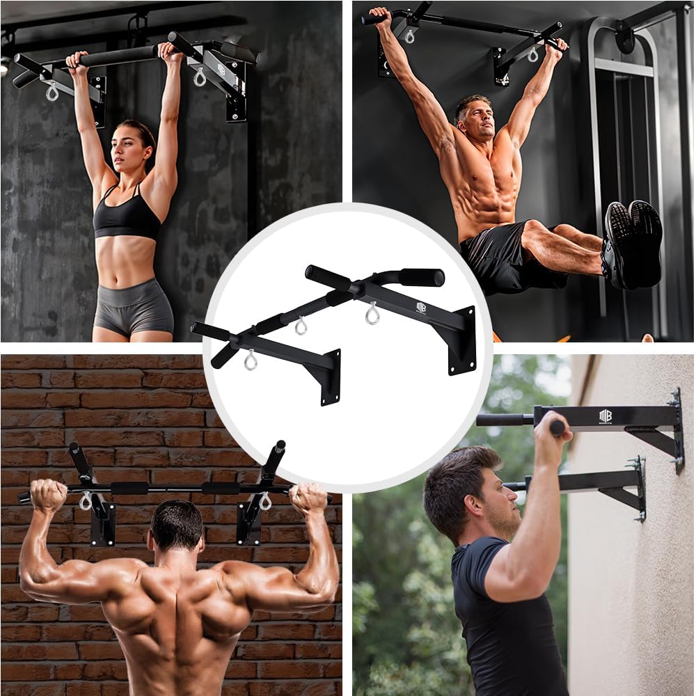 Barra Dominadas Pared MULTIFUNCIONAL Carga 150Kg - Pull up Bar Con Agujeros Para Bandas TRX- Barra Fija Para Calistenia, Entrenamiento En Casa, Gimnasia, Ejercicios Abdominales
