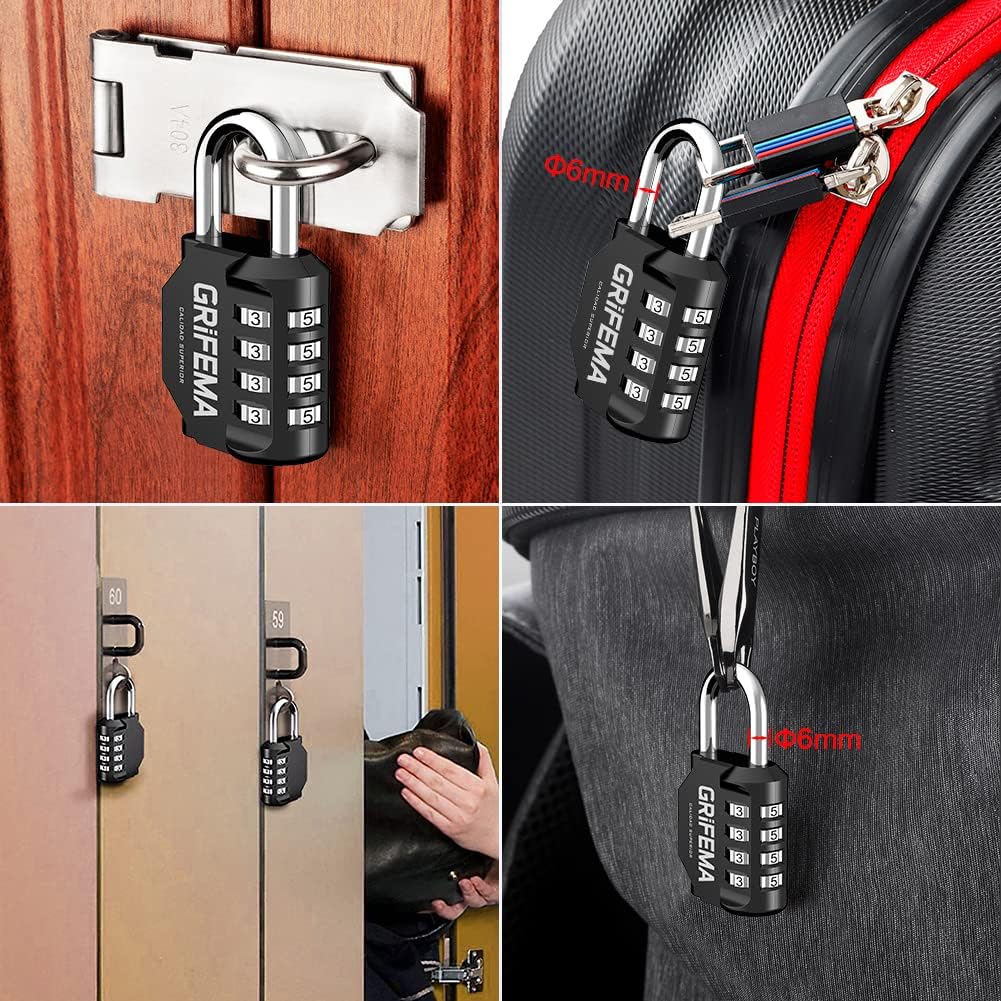 GRIFEMA GA1001-1 Candado De Combinación, Cerradura De Combinación De 4 Dígitos , Adecuada Para Gimnasio, Maleta De Equipaje Y Caja De Herramientasetc Etc, Negro