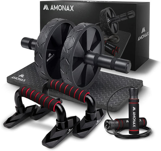 KIT - Rodillo De Rueda Para Abdominales Con Alfombrilla Grande Para Ejercitar Abdominales, Doble Rueda Con Modos De Entrenamiento De Fuerza Dual En El Gimnasio En Casa