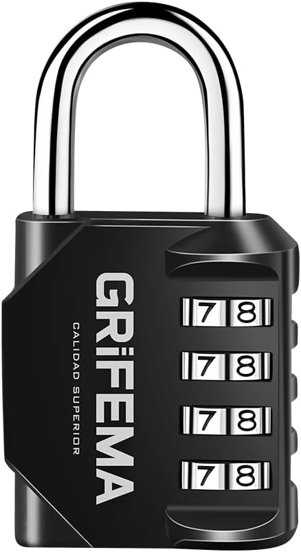 GRIFEMA GA1001-1 Candado De Combinación, Cerradura De Combinación De 4 Dígitos , Adecuada Para Gimnasio, Maleta De Equipaje Y Caja De Herramientasetc Etc, Negro