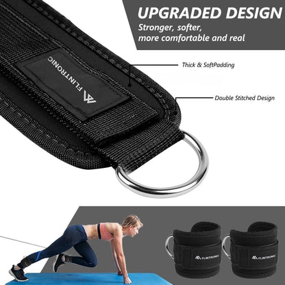 Flintronic 2PCS Tobilleras Poleas Gym, Tobillera Para Polea Con Doble Anilla En D Correa Para Tonificar Músculos, Entrenar Piernas Y Glúteos Para Hombres Y Mujeres