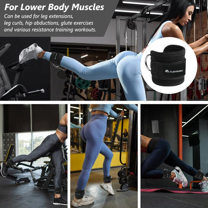 Flintronic 2PCS Tobilleras Poleas Gym, Tobillera Para Polea Con Doble Anilla En D Correa Para Tonificar Músculos, Entrenar Piernas Y Glúteos Para Hombres Y Mujeres