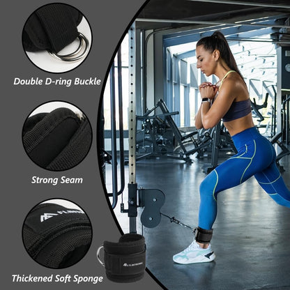 Flintronic 2PCS Tobilleras Poleas Gym, Tobillera Para Polea Con Doble Anilla En D Correa Para Tonificar Músculos, Entrenar Piernas Y Glúteos Para Hombres Y Mujeres