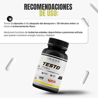 Testosterona Hombre | Energía, Fuerza, Musculación Y Vigor | Maca Andina, Ginseng, Tribulus Y Taurina | Estimulante Energético | Mejora El Rendimiento Deportivo Y Muscular | Vigorizante | 120 Cápsulas