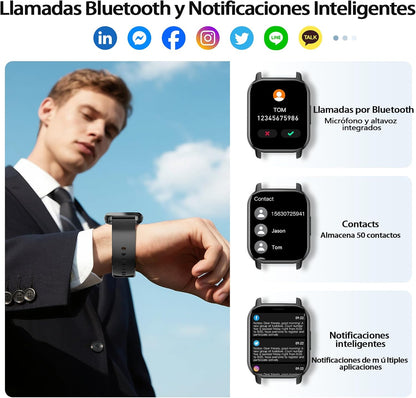 Reloj Inteligente Hombre Mujer, 1.91"HD Smartwatch Con Llamadas Bluetooth, IP68 Reloj Deportivo Con 112+ Deportivos Modos, Podómetro, Pulsómetro Monitor De Sueño, Pulsera Actividad Para Android IOS.