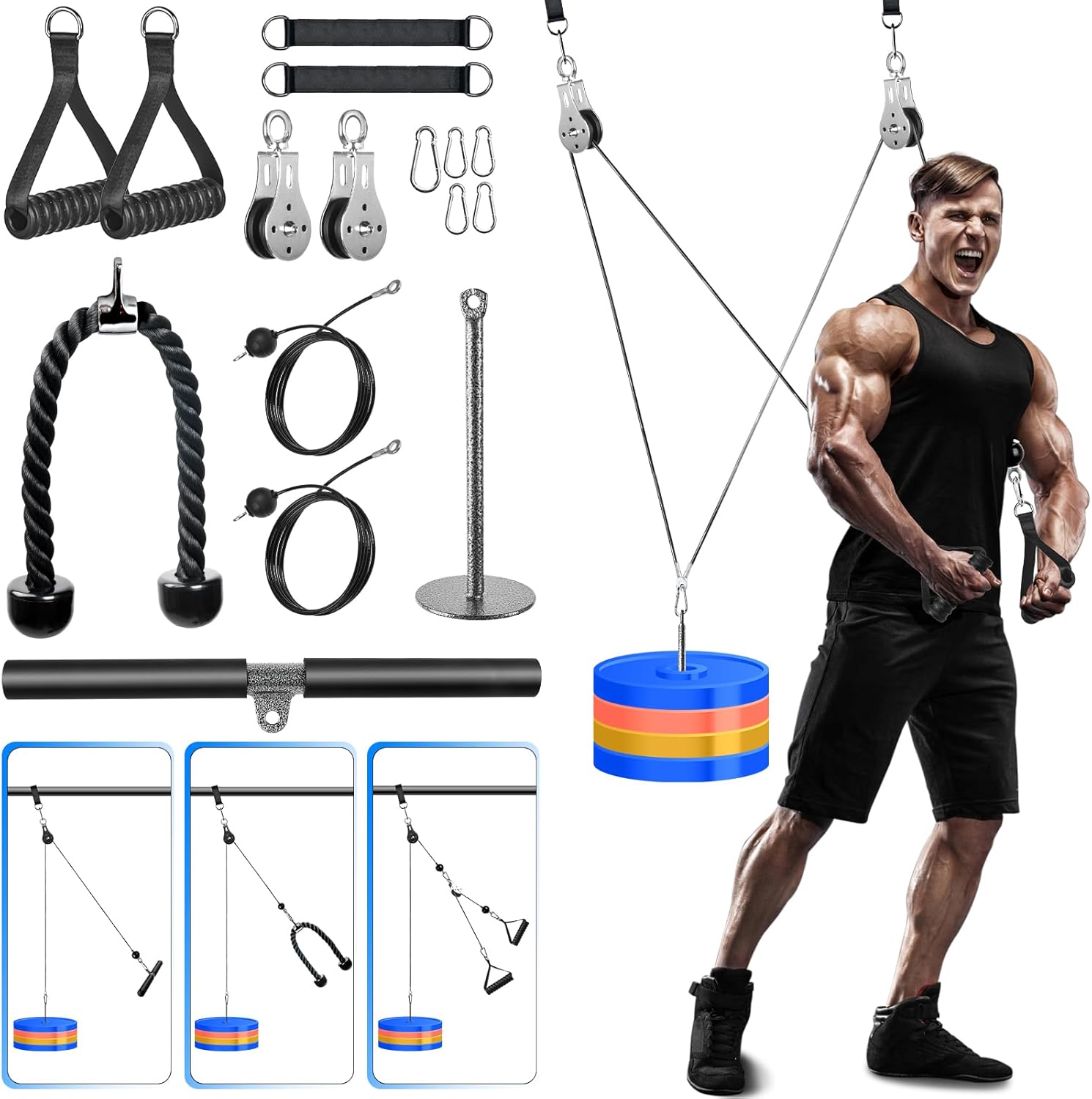 Lyndwin Poleas Gimnasio Para Casa, DIY Polea Gimnasio Fitness Máquina Musculacion Gym Cable Kit Sistema En Casa, Brazo Pecho Espalda Tríceps Biceps Ejercicio Workout Accesorios Barra Agarre Polea Gym