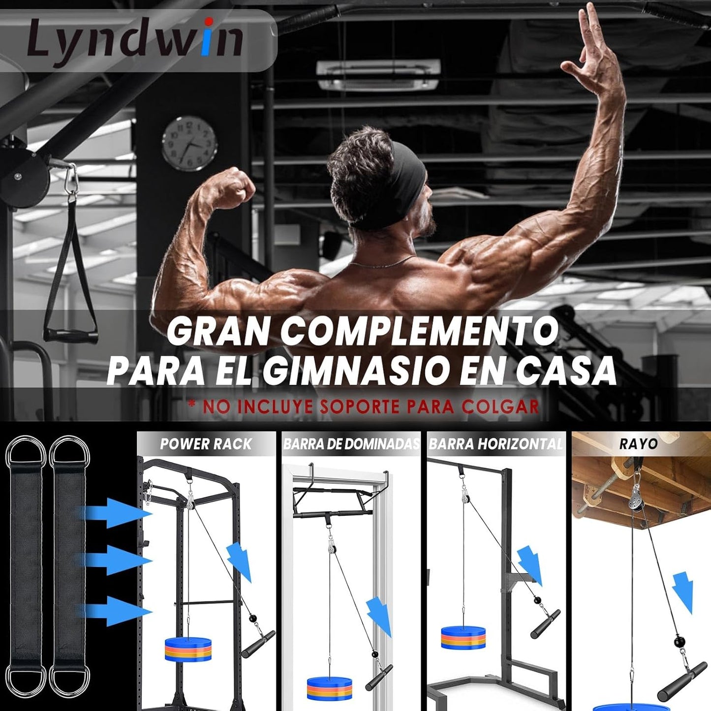Lyndwin Poleas Gimnasio Para Casa, DIY Polea Gimnasio Fitness Máquina Musculacion Gym Cable Kit Sistema En Casa, Brazo Pecho Espalda Tríceps Biceps Ejercicio Workout Accesorios Barra Agarre Polea Gym