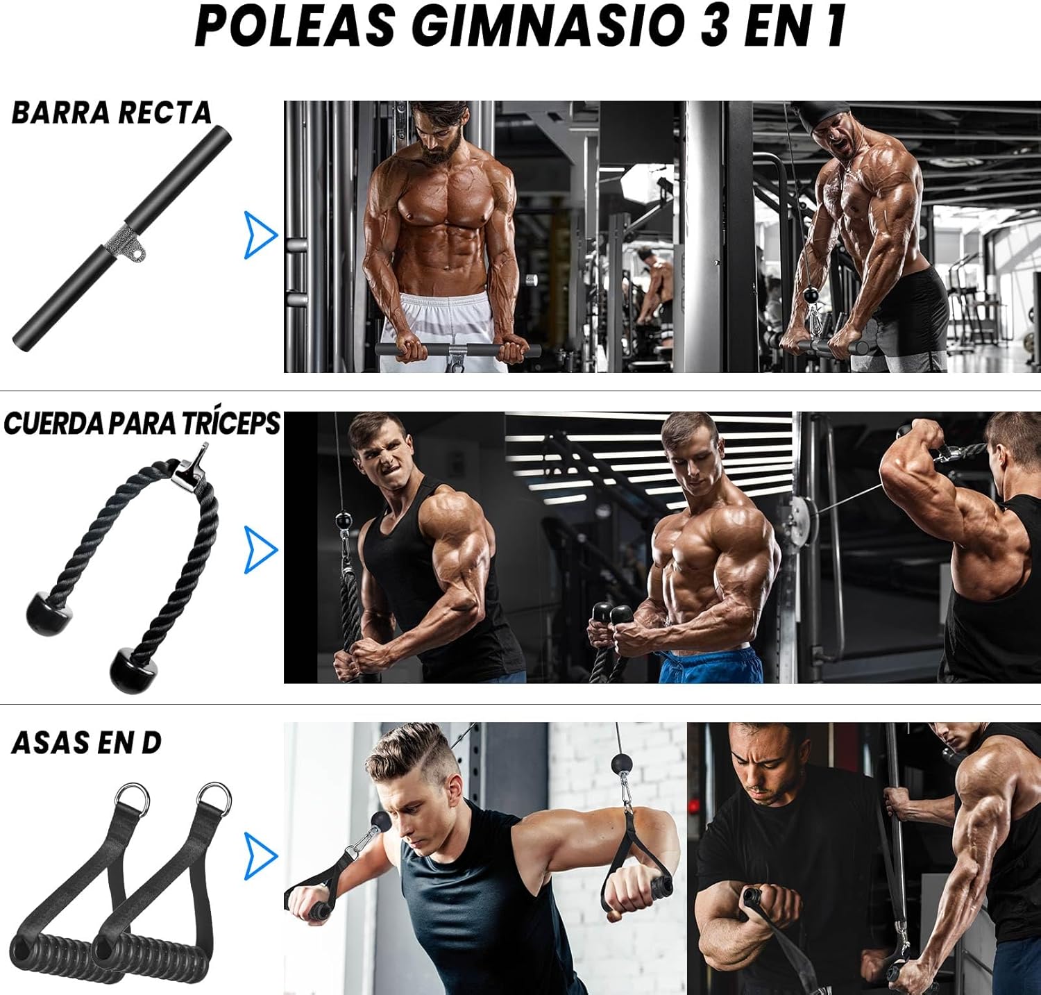 Lyndwin Poleas Gimnasio Para Casa, DIY Polea Gimnasio Fitness Máquina Musculacion Gym Cable Kit Sistema En Casa, Brazo Pecho Espalda Tríceps Biceps Ejercicio Workout Accesorios Barra Agarre Polea Gym