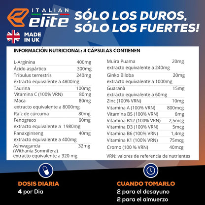 ® Testo Extreme 120 Cápsulas Maca 8000Mg. Potenciador Estimulante Natural De La Testosterona Con Tribulus, Fenogreco, Zinc, Arginina, Ashwagandha, Vitaminas Y Minerales.
